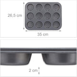 Relaxdays Muffinform, 2Er Set, 12Er Muffinbleche, Antihaftbeschichte, Carbonstahl, Muffins & Cupcakes, Ø 6,5 Cm, Blé, 10030825 Moules et plaques pour pâtisserie Naty Shop