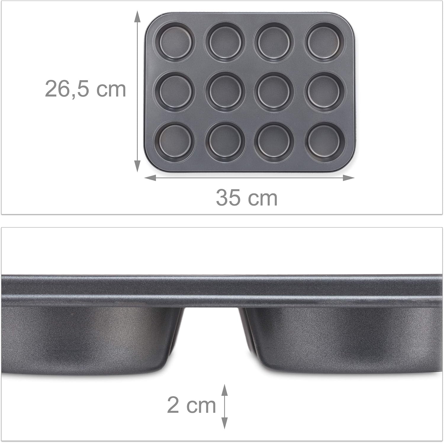 Relaxdays Muffinform, 2Er Set, 12Er Muffinbleche, Antihaftbeschichte, Carbonstahl, Muffins & Cupcakes, Ø 6,5 Cm, Blé, 10030825 Moules et plaques pour pâtisserie Naty Shop