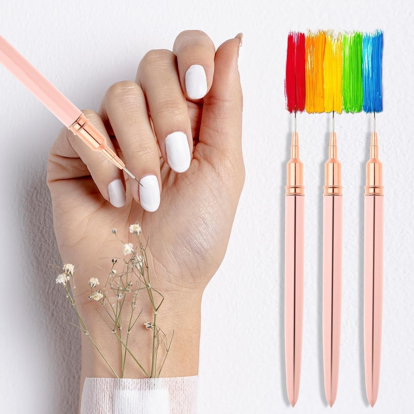 Nail Art Liner-Brush 5-Teiliges Gel-Nagellack-Malerei-Nagel-Punkt-Zeichnungs-Werkzeug für Lange Linien Kunst-Design-Stift-Set Metallgriff Nail-Art-Design-Binsel for Frauen
