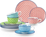 Vancasso Macaron Service à café en porcelaine, service à café coloré 12 pièces pour 4 à 12 personnes, ensemble de tasses, comprend des tasses à café, des soucoupes et des assiettes à dessert