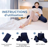Oreiller de lecture ergonomique INFANZIA avec accoudoirs, support dorsal, bleu marine