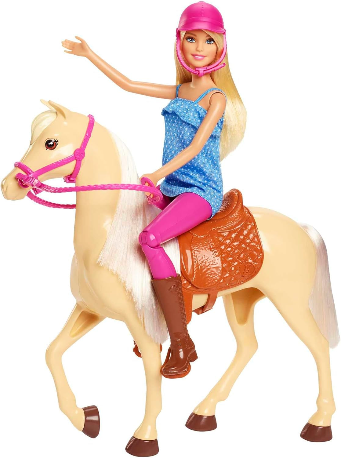 Jouet poupée Barbie et cheval, accessoires d'équitation, comprend 1 poupée et 1 cheval, convient comme cadeau pour les enfants âgés de 3 ans et plus, FXH13