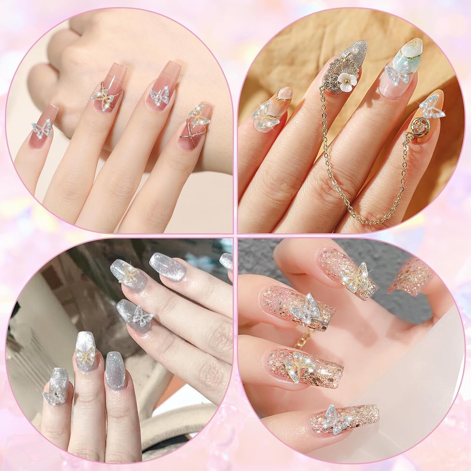 20pcs Charms à Ongles Papillon Paillettes, Strass Nail Art, Pierres à Ongles, Nail Art Papillon, Strass, Breloques à Ongles de la Saint-Valentin, Décoration de Étui de Téléphone Portable DIY