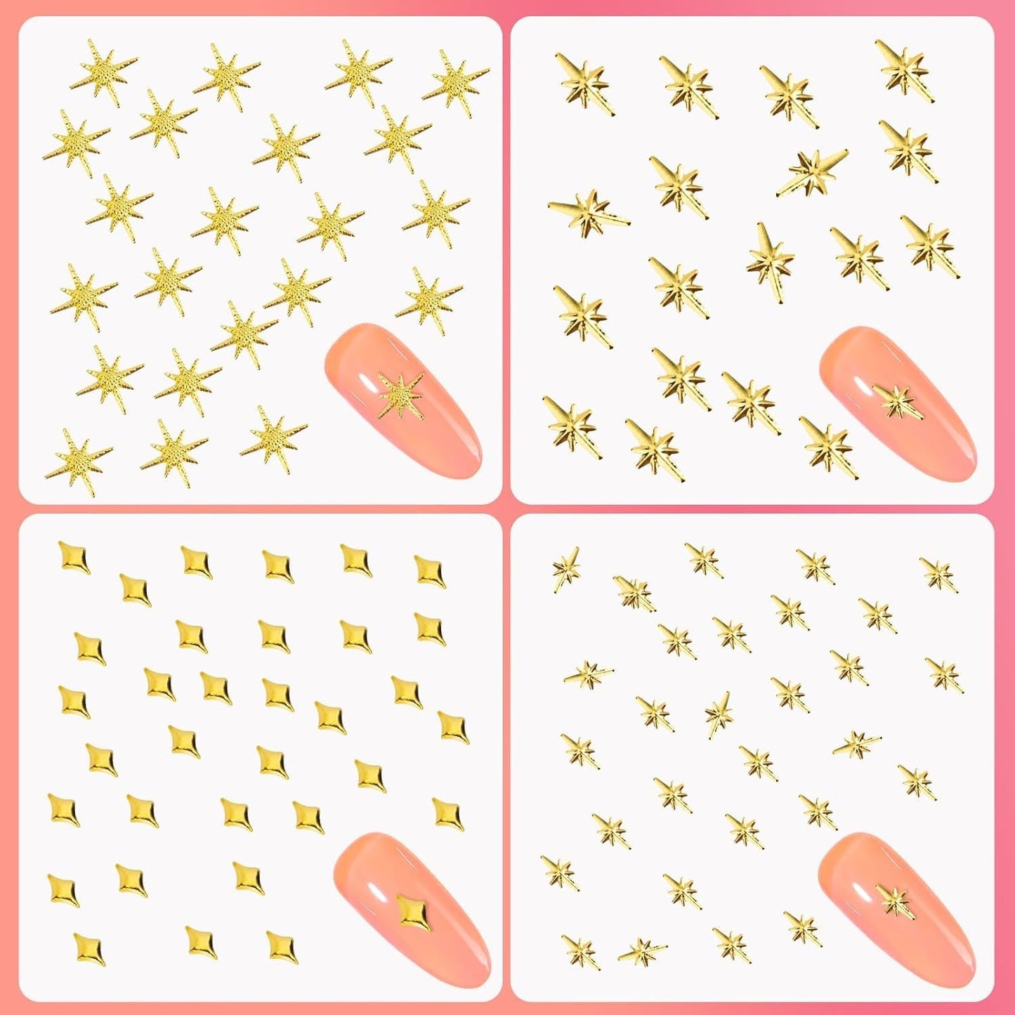 400 pièces de breloques pour ongles en forme d'étoile dorée et argentée, décorations en métal 3D en forme d'étoile, conception d'ongles en forme d'étoile en forme de taille gemme pour décoration d'ongles