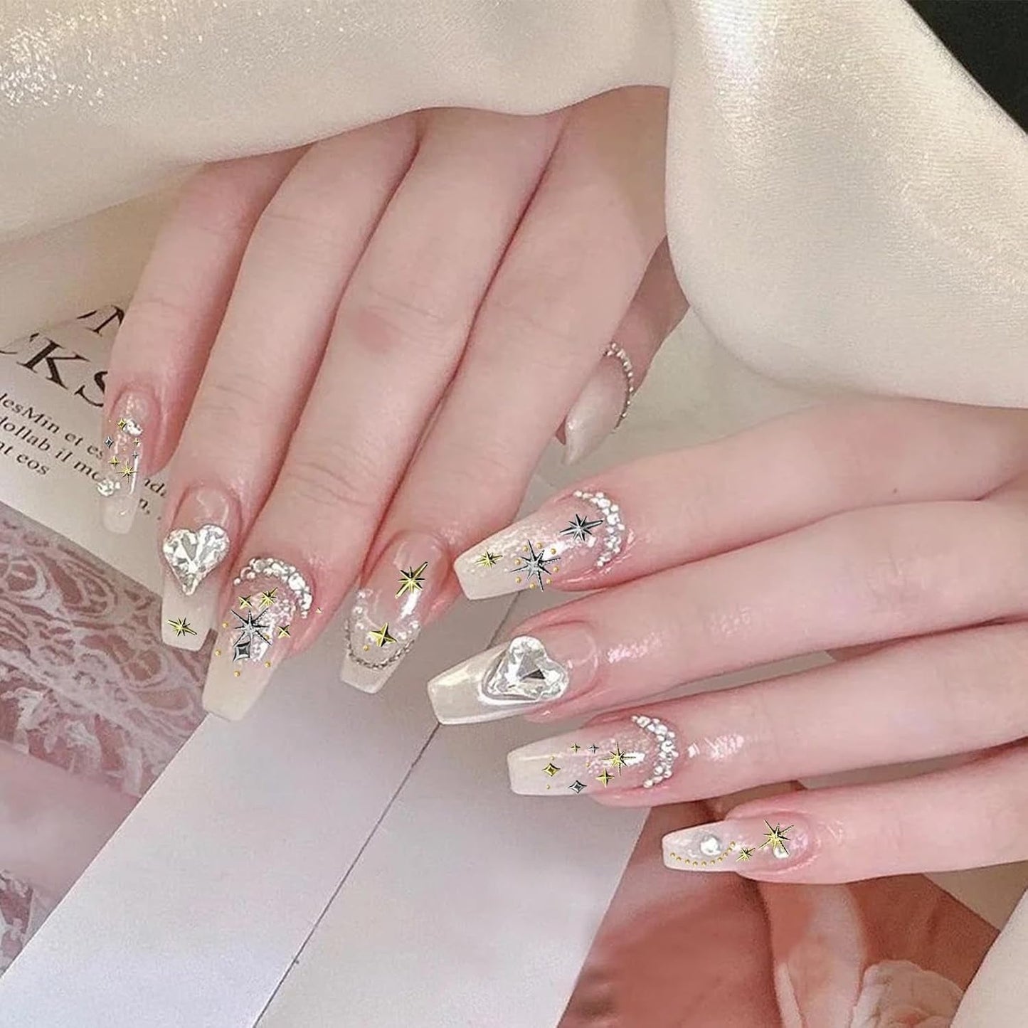 3400 pièces Goldene et Silberne Sternperlen, Goldene Nagelanhänger, Zubehör Für Nagelschmuck, Schöne Sternnagelanhänger Für Nägel, Nail Art Strass