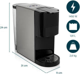 Machine à expresso multicapsules Princess 4 en 1 - 1450 watts, capsules, dosettes, café moulu, sans BPA, 249450, 01.249450.01.001, noir, argent