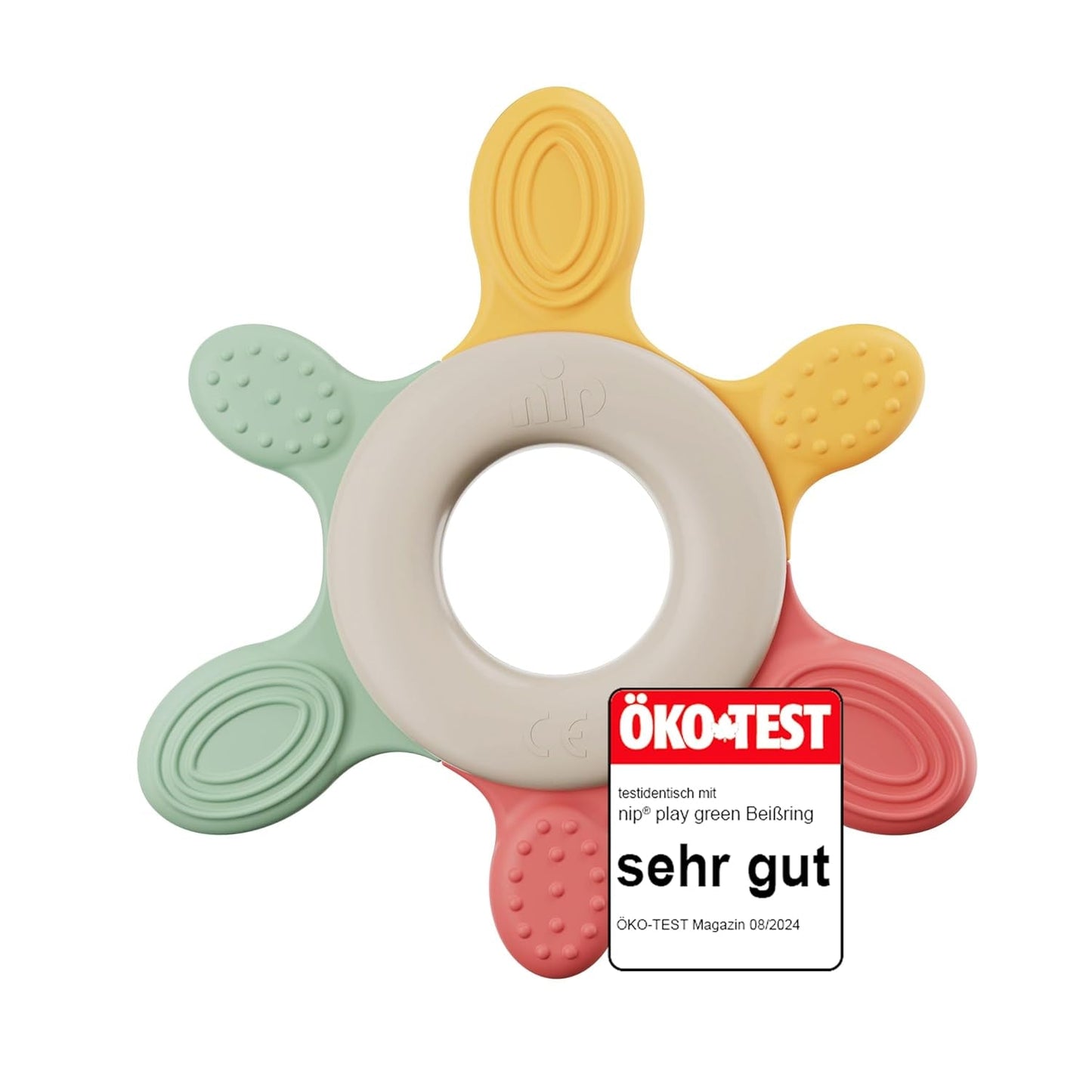 pincement – ​​Anneau de dentition | Anneau de dentition durable pour bébés à partir de 3 mois, composé à plus de 65 % de matières premières naturelles. Pour un massage doux des gencives, de la langue et des dents | Rouge/Vert/Orange