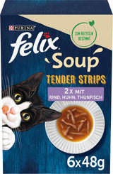 Bandelettes de soupe Felix, soupe pour chat, variété mixte, paquet de 8 (8 x 6 sachets de 48 g chacun)