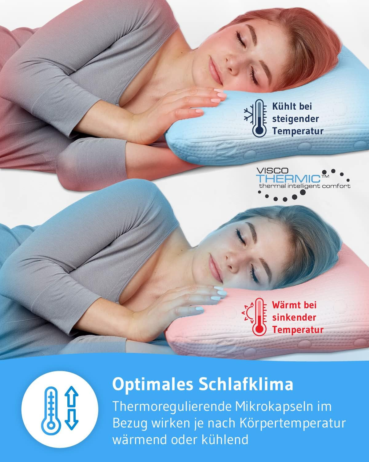 Oreiller pour dormir sur le côté GIANFAR | Oreiller orthopédique de soutien du cou | Mousse à mémoire de forme ultra fraîche contre les maux de gorge et les migraines | Couverture thermorégulatrice | Oreiller pour dormir sur le côté avec colonne cervicale 55X40X12/10 cm Oreillers orthopédiques cervicaux Naty Shop
