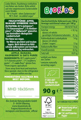 biocentral BioKids Purée de fruits Pomme Banane Framboise Avoine | 12x90g | Snack fruité sans sucre ajouté | Végétalien