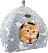 Katzenhöhle Plüsch Katzenhaus mit Waschbarem Kissen Faltbare Katzenzelt Höhle mit Handle Weiches and Warmes Katzenbett für Drinnen 33x33x35cm