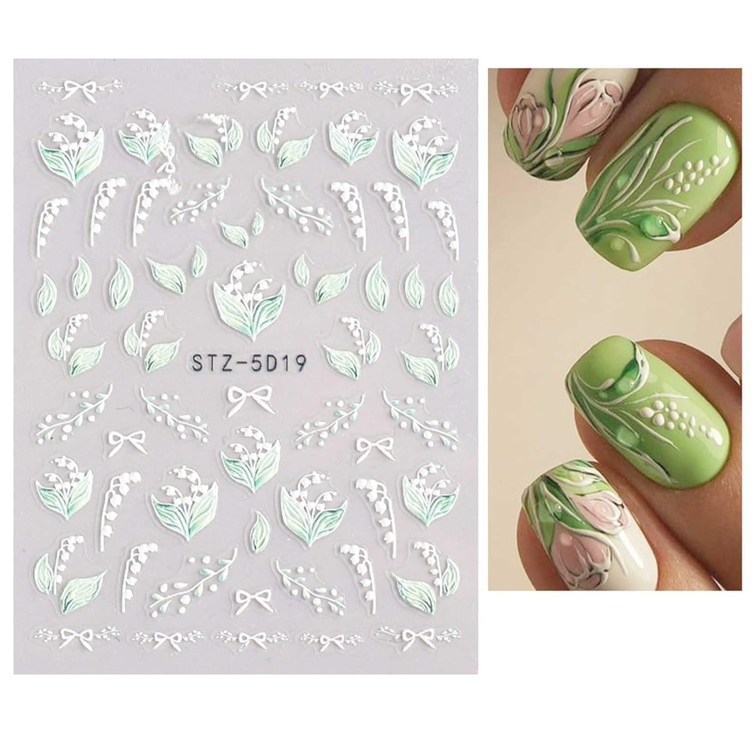JMEOWIO Autocollants de manucure 3D pour ongles, fleurs, autocollants pour nail art, autocollants auto-adhésifs, bandes stéréoscopiques 5D, décoration de fleurs d'été, design de manucure, 4 feuilles