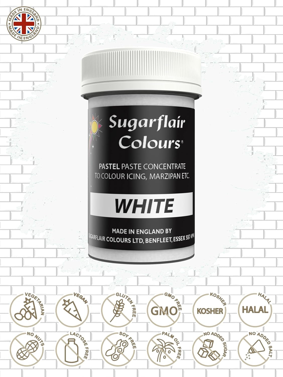 Colorant alimentaire blanc Sugarflair pour pâtes, colorant alimentaire pour pâtes, fondant et pâte d'amande, colorant pour pâtes - 25g