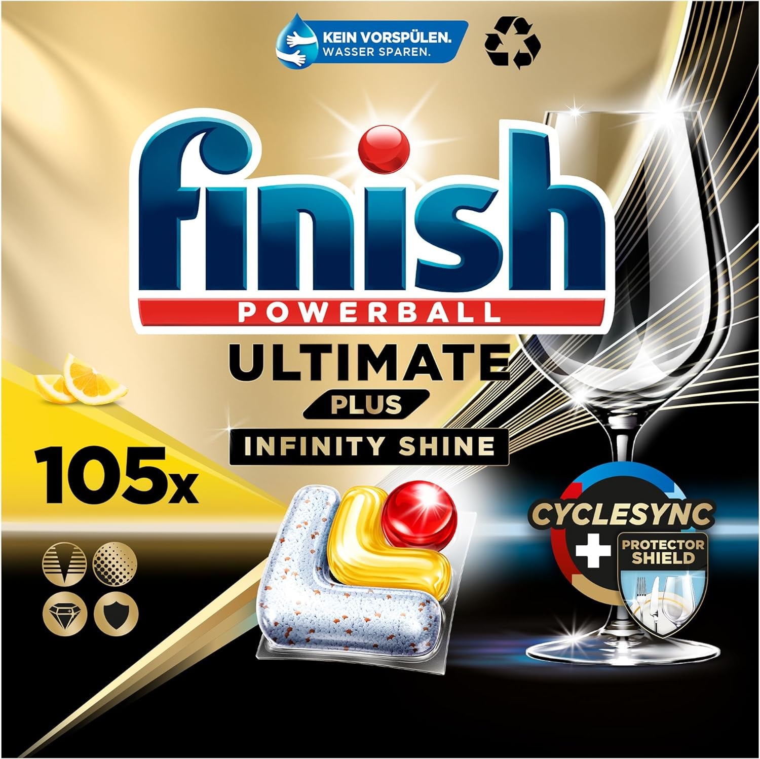 Pastilles pour lave-vaisselle Finish Ultimate plus Infinity Shine Citrus - Pastilles pour lave-vaisselle, nettoyage intensif - 105 capsules, citron Naty Shop