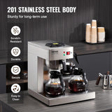 VEVOR Machine à expresso à filtre commerciale de 12 tasses avec 3 carafes en verre et 3 plaques chauffantes Machine à expresso en acier inoxydable avec alimentation en eau automatique pour restaurant, bureau, café