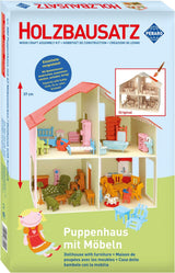 Pebaro Donau Elektronik _M880 Maison de poupée puzzle 3D avec meubles, 30 x 30 x 30 cm, naturel