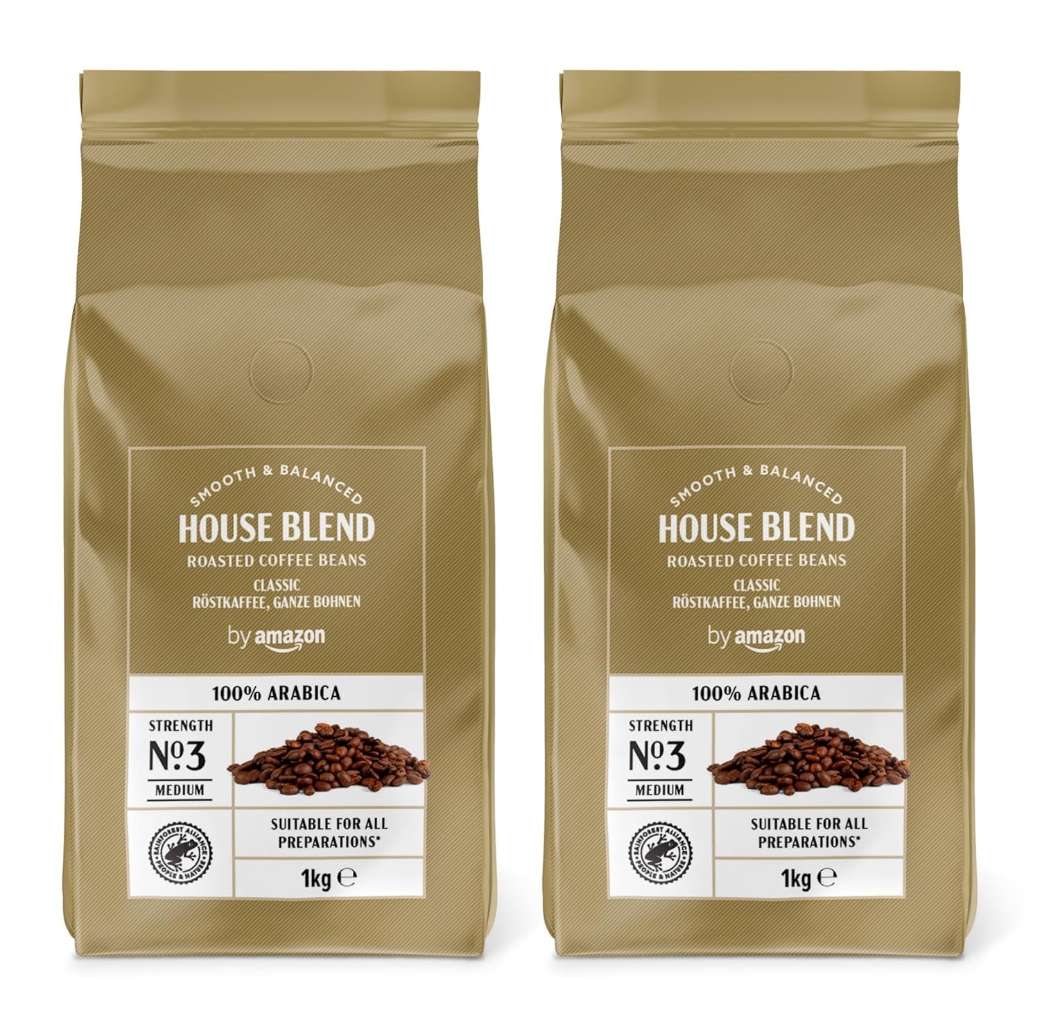 par Amazon Kaffeebohnen, Mittlere Röstung, 100% Arabica, Amaretto, 2kg (2 Packungen mit 1kg)