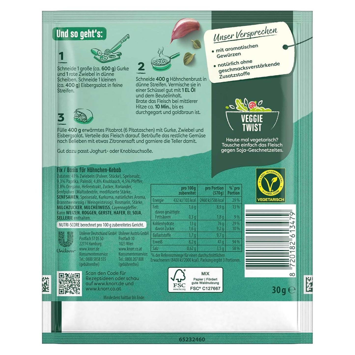 Knorr Fix Kebab pour un würzig et des krosses Hähnchen Gericht sans geschmacksverstärkende Zusatzstoffe 3 Portionen