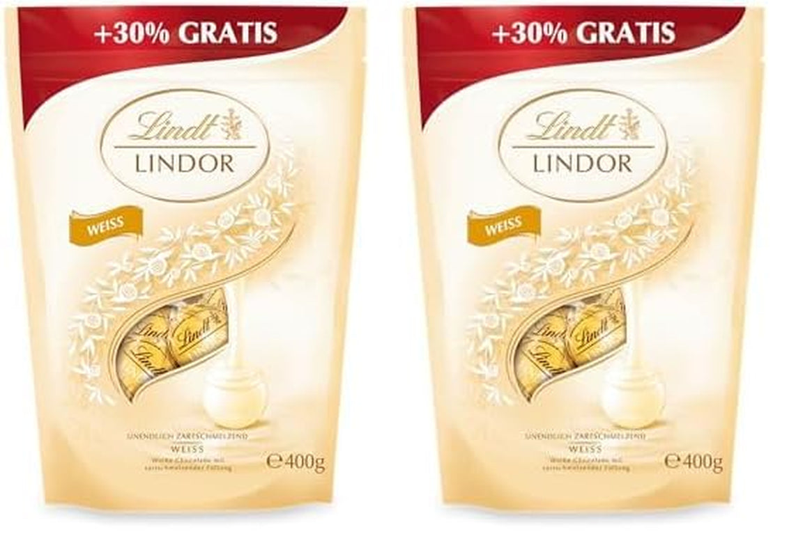 Boules de chocolat blanc Lindor | 400g Env. 30 boules de chocolat blanc fourrées fondantes | Cadeau de chocolat | Cadeau chocolat (pack de 2)