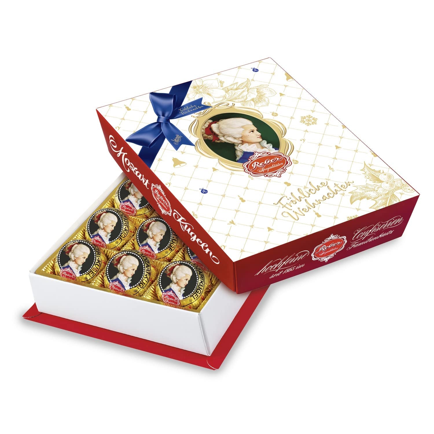 Boules Reber Mozart au chocolat noir, pack de 6 avec pâte d'amande et nougat, vegan - 1 x 120 g