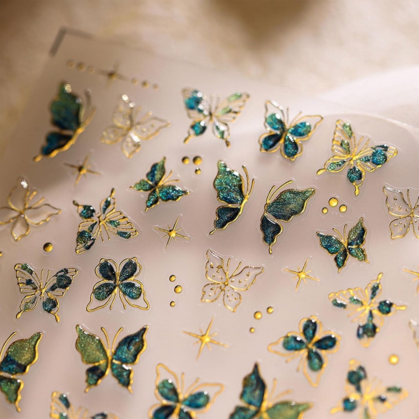JMEOWIO 3D Nagelsticker Vert Or Schmetterling Nail Art Autocollant Selbstklebend Nagelaufkleber 5D Stéréoscopique Décoration Nageldesign Zubehör 1 Blatt