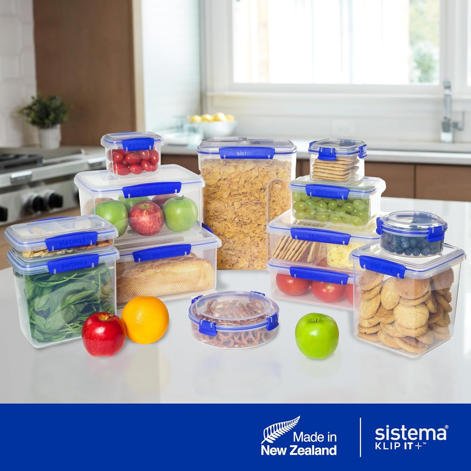 Pot pour le stockage des aliments KLIP IT System | 9,67 litres | Pot de conservation empilable et hermétique avec couvercle, adapté au réfrigérateur/congélateur | Plastique sans BPA | clips bleus | 1 pièce (paquet de 4) boîtes de conservation alimentaire Naty Shop