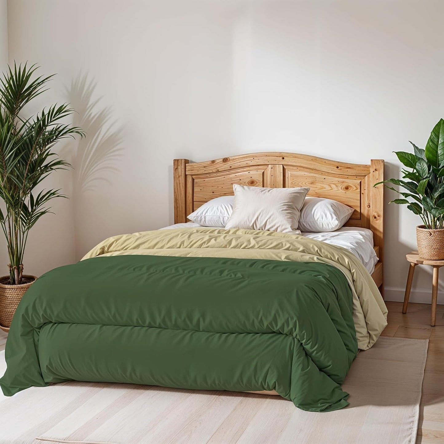 Couette d'hiver basique, unie et doublée, vert foncé/crème, 200X245Cm Couettes et couettes Naty Shop