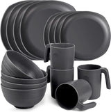 Ensemble de vaisselle en PP | Service de table léger et indestructible de 16 pièces pour enfants et adultes, 4 assiettes, 4 assiettes à dessert, 4 bols, 4 tasses, ensemble combiné pour 4 personnes