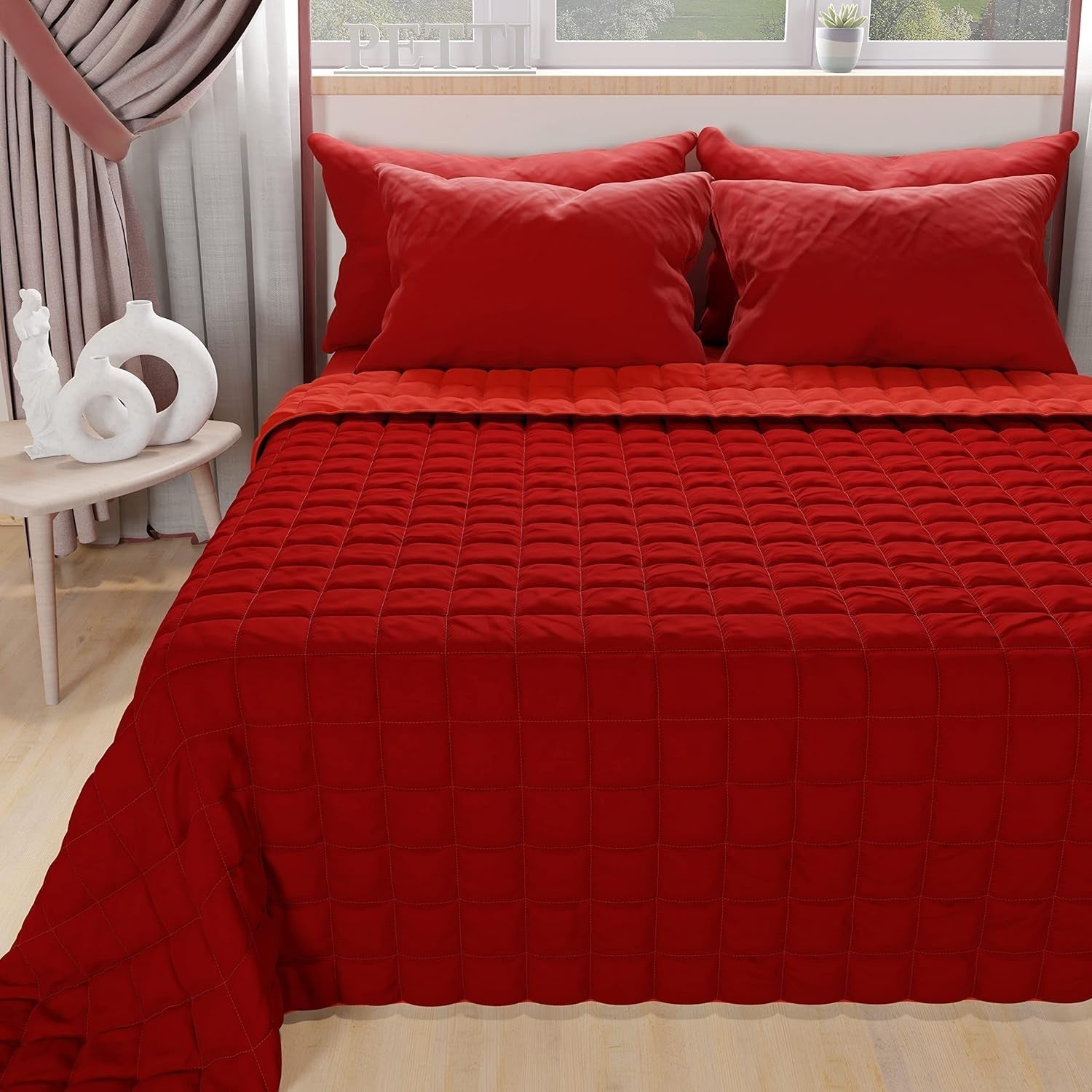 PETTI Artigiani Italiani - Couvre-lit pour lit simple, couvre-lit double face, couvre-lit à ressorts, bleu nuit, blanc, 100% Made in Italy Couettes et couettes Naty Shop Bordeaux Taille de lit 120 (220X260 Cm)