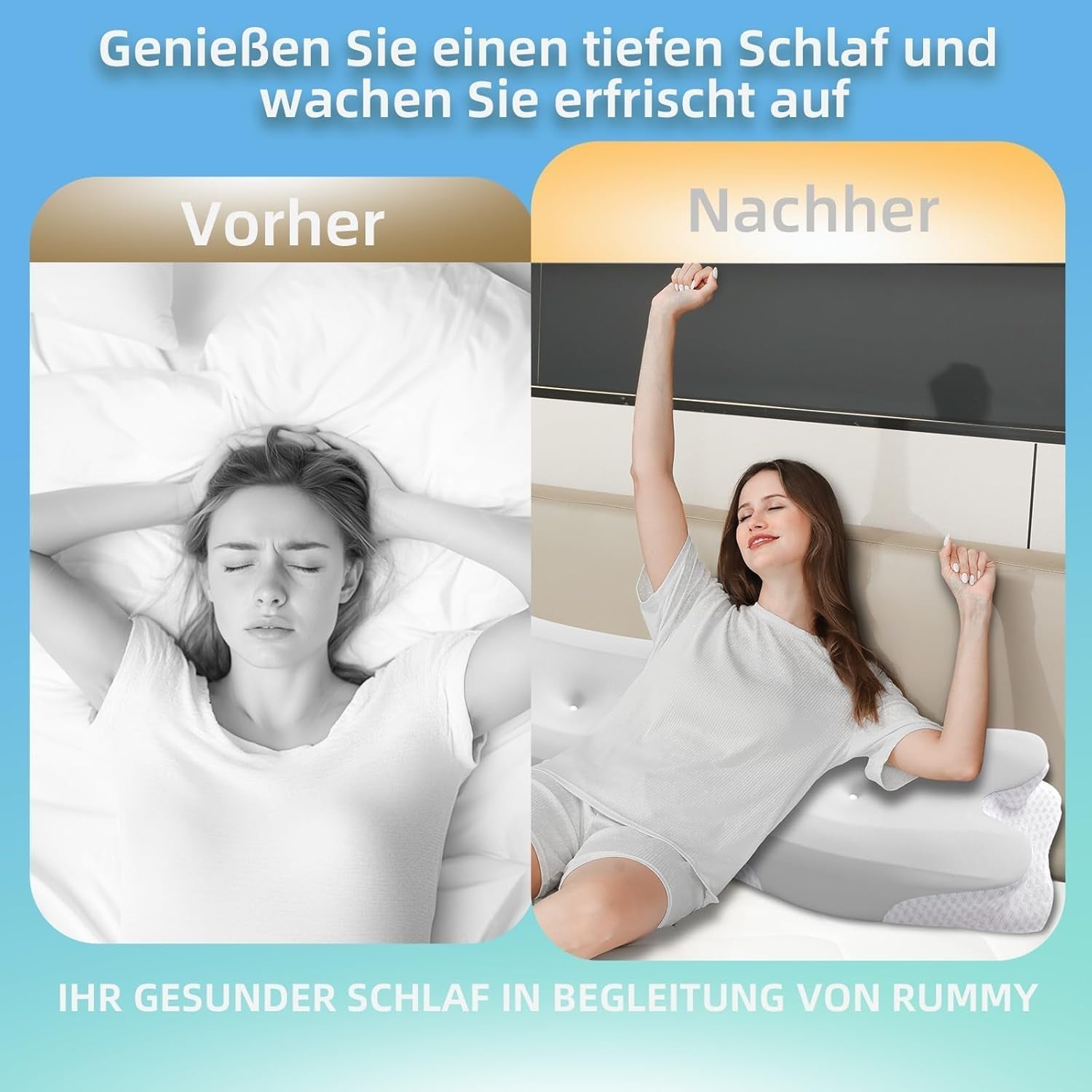RUMMY Oreiller ergonomique en mousse à mémoire de forme avec housse amovible et lavable pour dormeurs sur le côté et sur le ventre (gris) Oreillers orthopédiques cervicaux Naty Shop