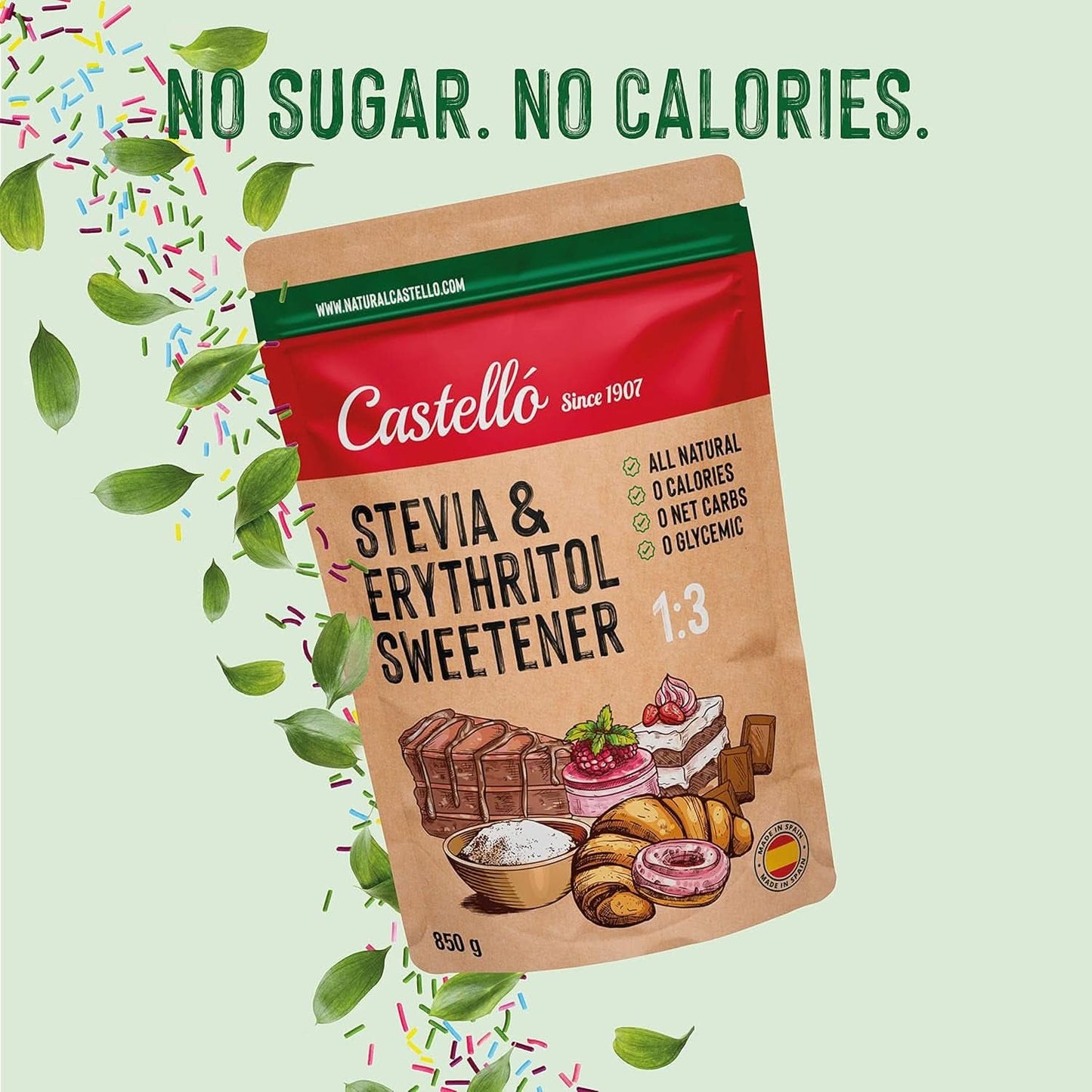 Stevia + Erythritol 1:3 Édulcorant, 1G = 3G Sucre, 850 grammes Édulcorants Naty Shop