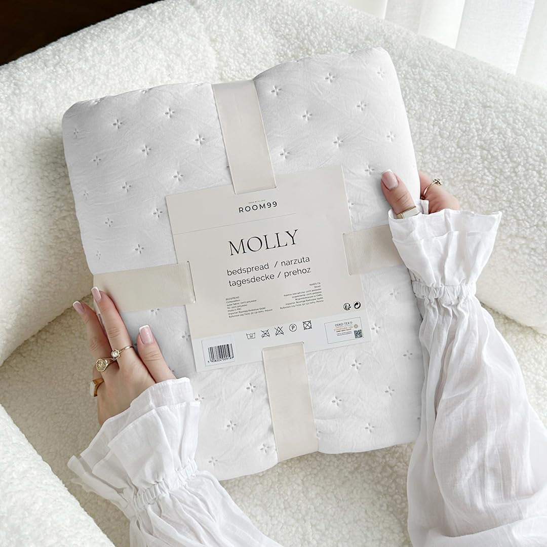 Molly Couvre-lit élégant en blanc 220 X 240 Cm Couvre-lit polyvalent comme couvre-lit ou jeté de canapé Couverture pour lit et canapé Style couverture Idéal comme couvre-lit Lits et couvertures Besuche den ROOM99-Store