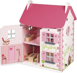 Janod - Maison de poupée en bois Mademoiselle, 3 étages et 11 accessoires, réplique de jouet, développe l'imagination, à partir de 3 ans, J06581, rose Naty Shop Dollhouses