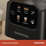 Machine à expresso porte-filtre GRUNDIG KSM 5330 avec réservoir à lait intégré, puissance 1628 W, pression de pompe 15 bar, double buse, écran tactile couleur, BrewSense, CreamyPro, acier inoxydable foncé/noir