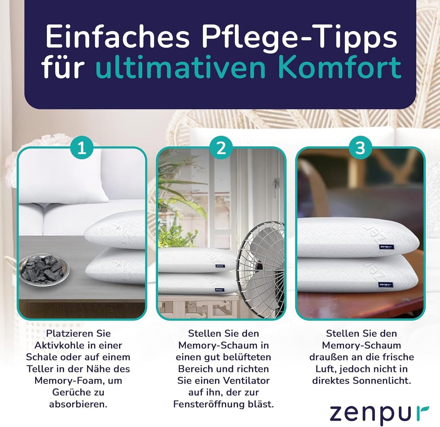 ZenPur Oreiller orthopédique cervical 40 x 60-13 cm, oreiller de tête en mousse à mémoire de forme – Oreiller de sommeil ergonomique pour le cou et les épaules, certifié Oeko-TEX