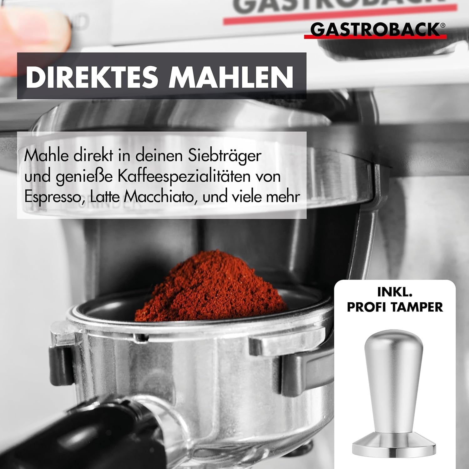 Machine à expresso GASTROBACK avec moulin comprenant pot à lait, presse-agrumes et porte-filtre en acier inoxydable - Machine à expresso Barista avec mousseur à lait - Machine à expresso avec 30 réglages de mouture