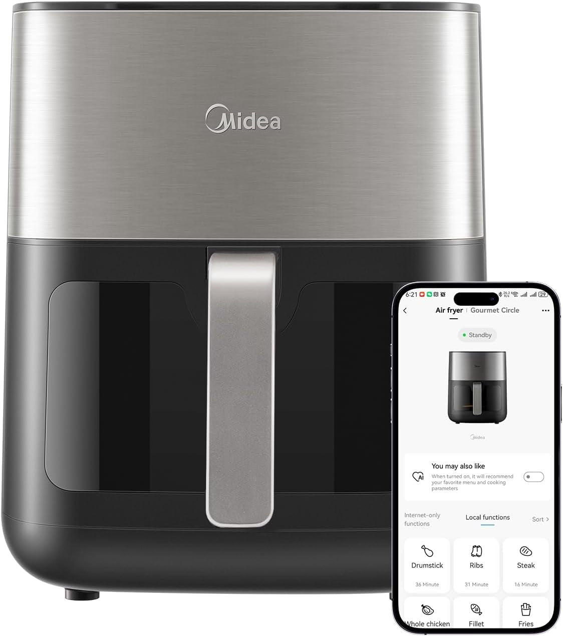 Friteuse à air chaud Midea 2L, friteuse à air 1150W, sans huile, friteuse à air chaud, fonction d'arrêt automatique, appareils ménagers Naty Shop 6L