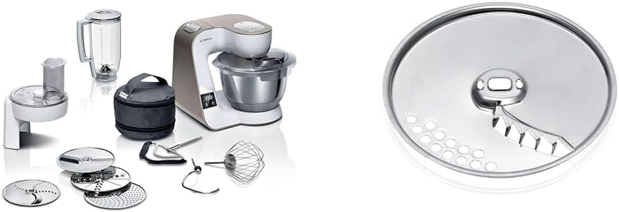Robot ménager Bosch Série 4 MUM5X720, balance intégrée, bol inox 3,9L, mixeur 1,25L, 1000W Accessoires Alimentation et Allaitement Bebe Naty Shop Pack disques Champagne Blanc 2 accessoires