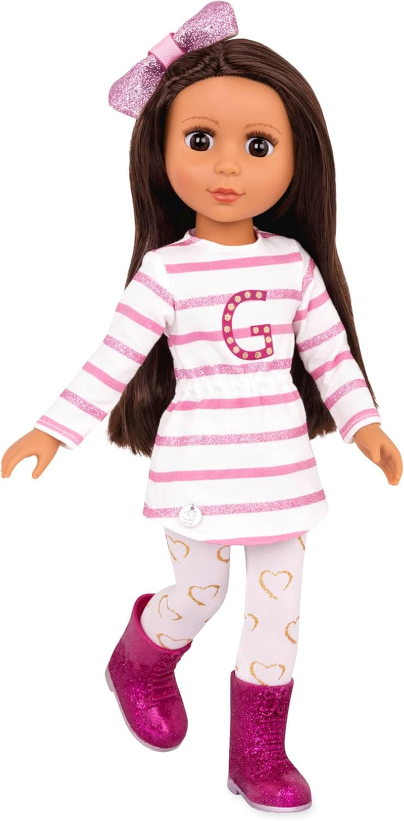 Glitter Girls - Sarinia - Poupée Mannequin Articulée 36 cm - Cheveux Raides Marron et Yeux Marron - Tunique Rayée et Bottes à Paillettes - 3 Ans +