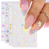 Set d'autocollants pour ongles pour le design des ongles, 4 feuilles de thèmes de décoration pour ongles, parfaits pour les ongles en gel 3D et les bandes de gel UV