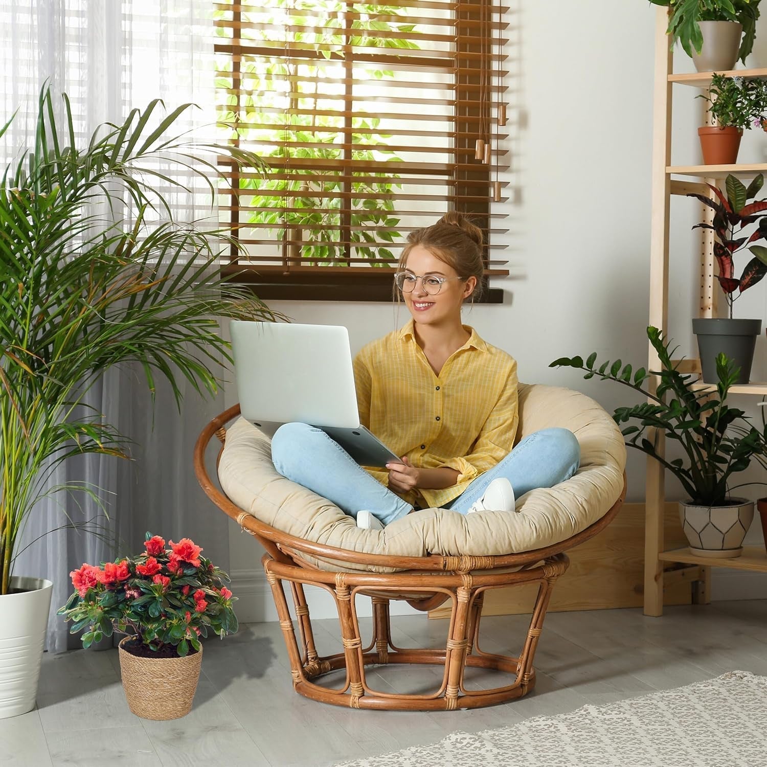 Relaxdays Lot de 3 pots de fleurs en jonc de mer, panier rond pour fleurs et herbes aromatiques, avec film plastique, 3 tailles, naturel