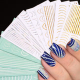 12 feuilles d'autocollants pour ongles auto-adhésifs lignes pailletées laser autocollants holographiques rayures bronze autocollants pour ongles ligne française arcs incurvés lignes ondulées autocollants pour ongles accessoires de nail art