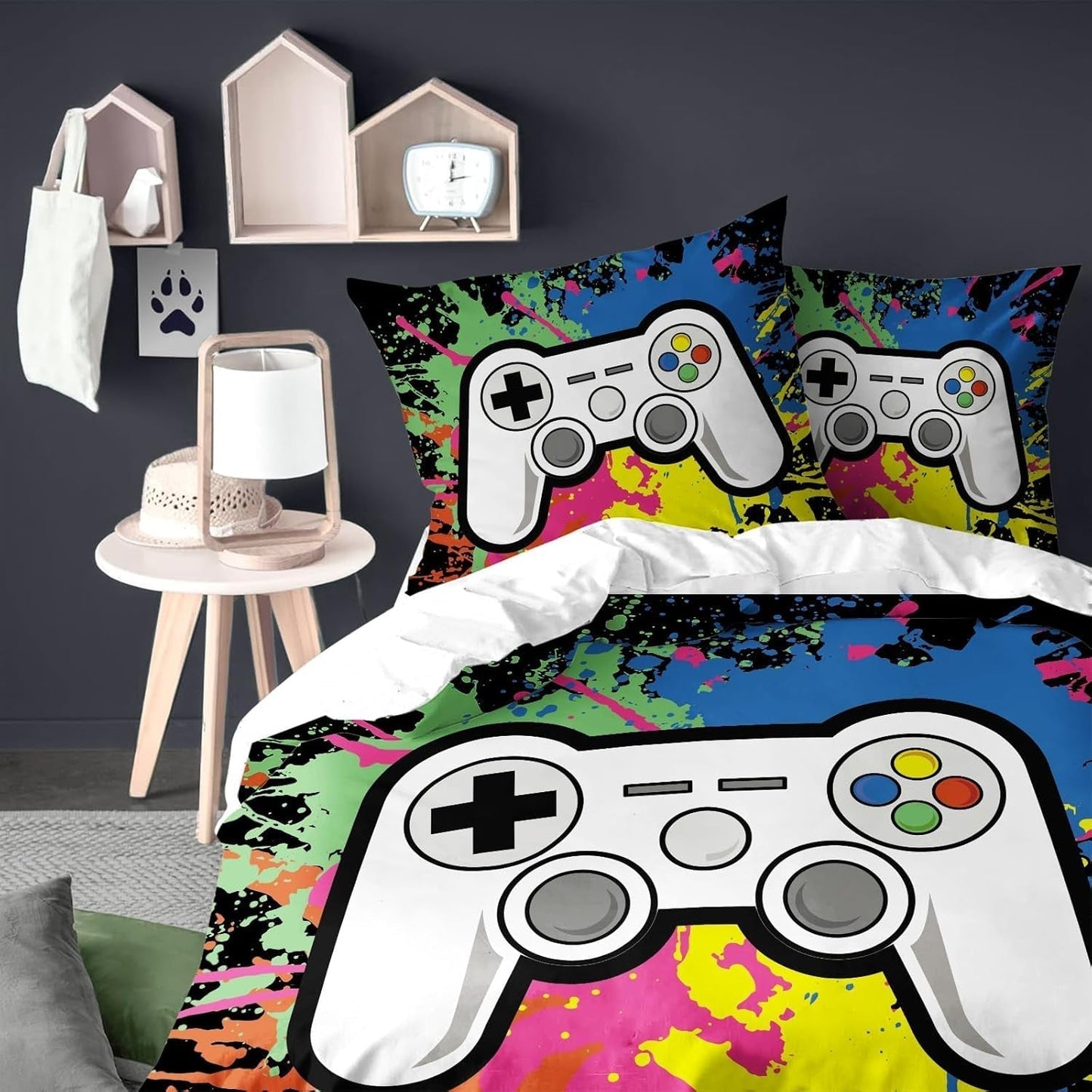 Linge de lit garçon divers modèles Linge de lit - enfant Naty Shop Jeux vidéo 200X200 cm + 80X80 cm