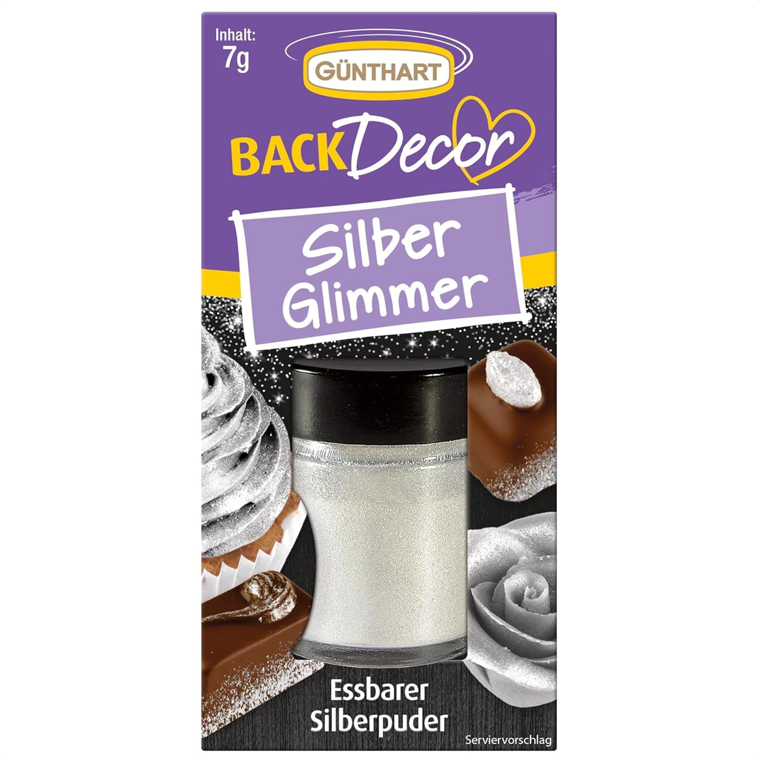 Günthart Backdecor Poudre d'or – Paillettes comestibles, poudre colorante alimentaire, paillettes pour boissons – Petites paillettes avec poussière d'or pour les amateurs de pâtisserie, 1 paquet (1 x 7 g)