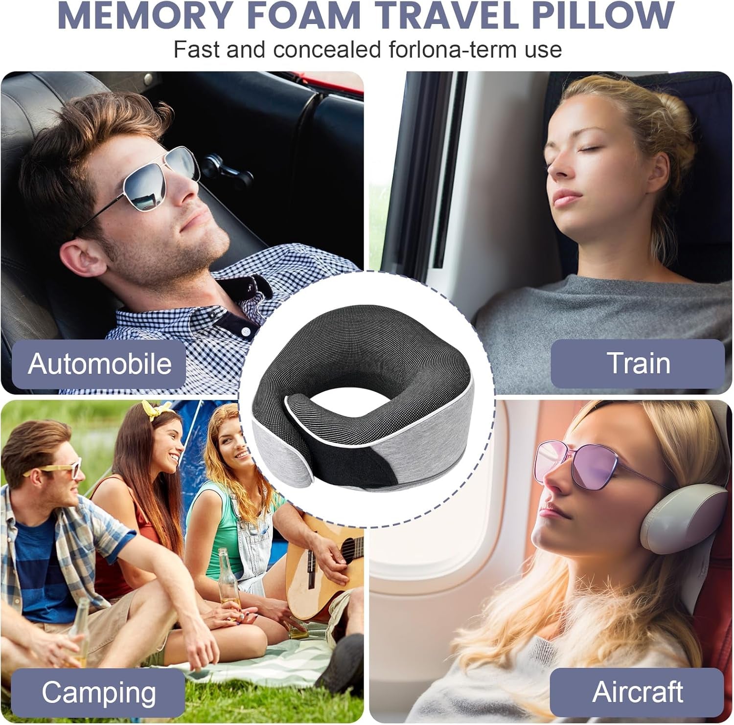Oreiller cervical Oreiller de voyage en mousse à mémoire de forme Oreiller cervical en mousse à mémoire de forme au design ergonomique avec masque pour les yeux 2 bouchons d'oreille et sac de rangement Parfait pour dormir sur la route en voyage Naty Shop Oreillers orthopédiques cervicaux