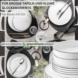 SANGER | Marlo Service de table à bords noirs et blancs, service de table 18 pièces en porcelaine pour 6 personnes, blanc avec accents noirs, assiettes plates, assiettes à dessert et bols, design moderne | LA COLLECTION PREMIUM