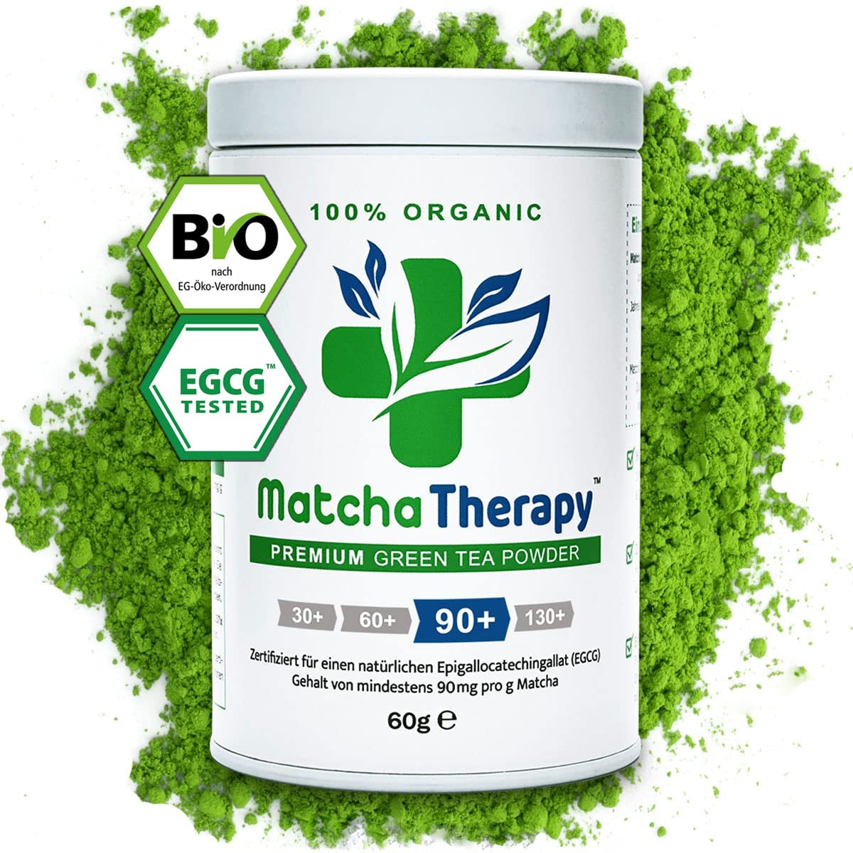 Thérapie Matcha 30+ | Poudre de thé Matcha biologique | 60g | Avec une teneur vérifiée d'au moins 30 mg/g de catéchine EGCG | Soutient le système immunitaire et les niveaux d'énergie | Qualité cérémoniale | Thé vert du Japon