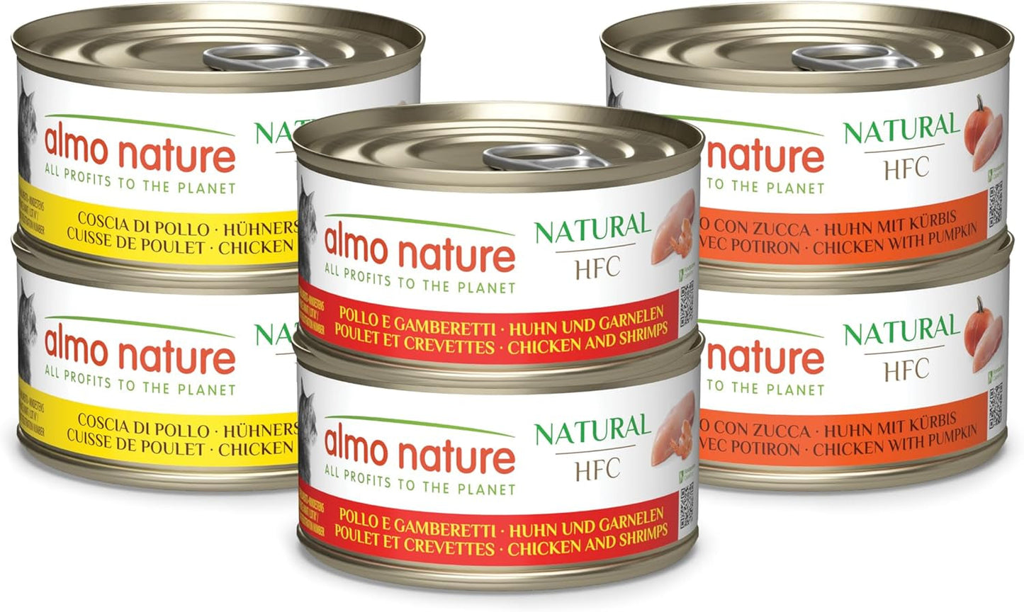Almo Nature HFC Nourriture humide naturelle pour chat - Recettes assorties au poulet - 6 x 70g