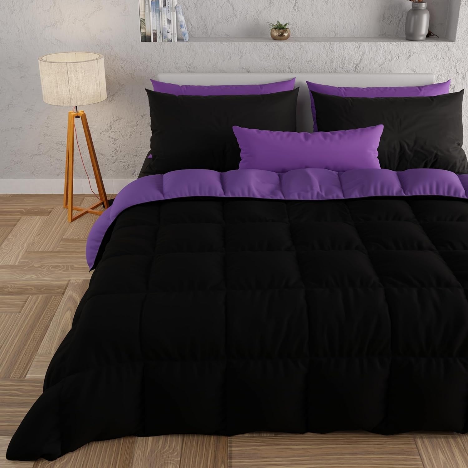 PETTI Artigiani Italiani - Couette d'hiver pour lit double, maxi, monochrome, double face, blanc, gris, 100% Made in Italy Naty Shop Couettes et couettes Violet, noir. 160X190cm