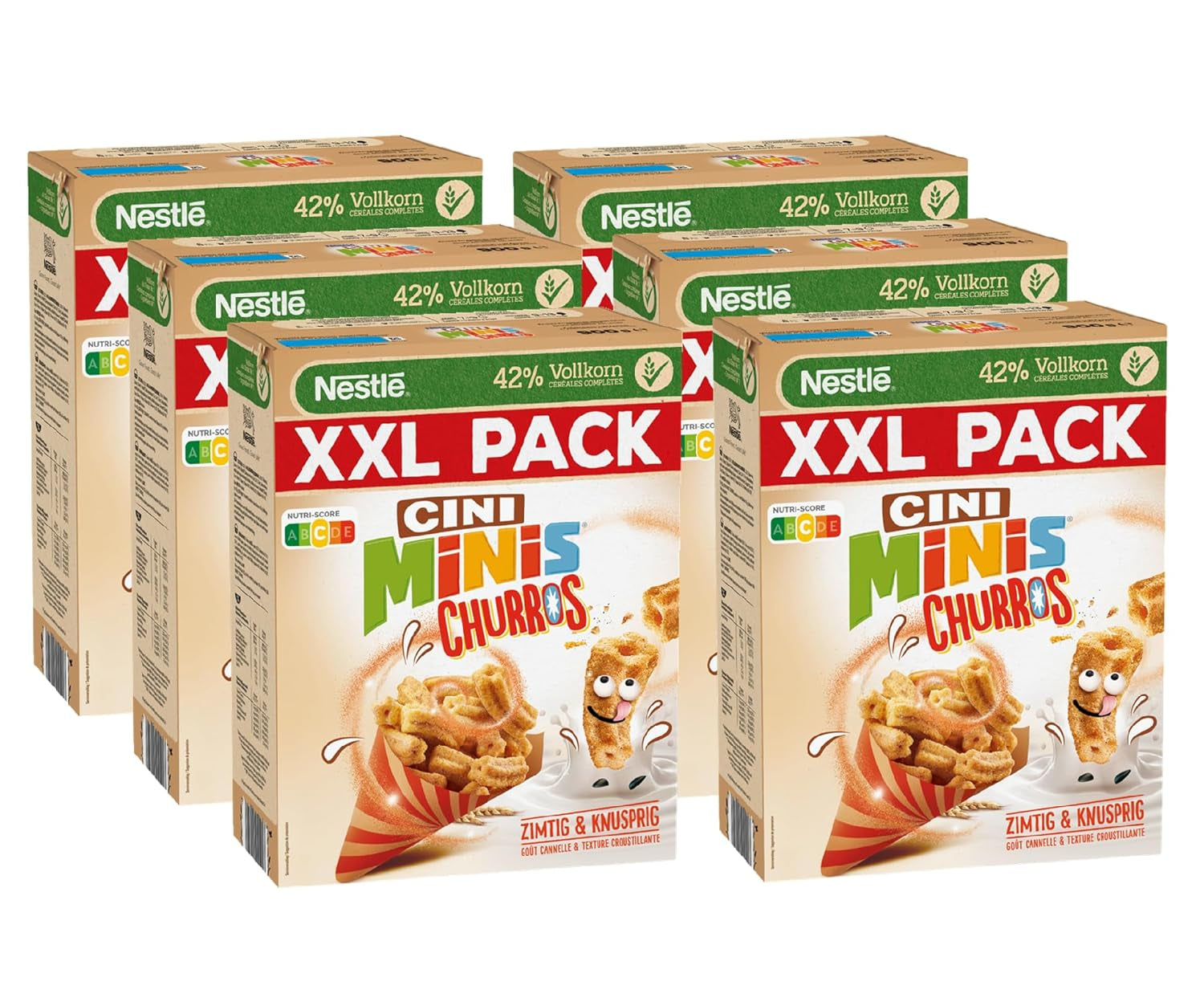 Céréales pour petit-déjeuner Nestlé CINI MINIS Churros à 42% de grains entiers, paquet de 6 (6 x 900g)